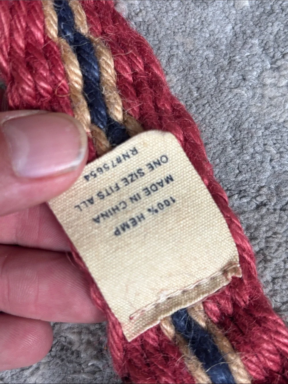 Y2K Abercrombie & Fitch Red Woven D-Ring Belt with Navy and Tan Stripes